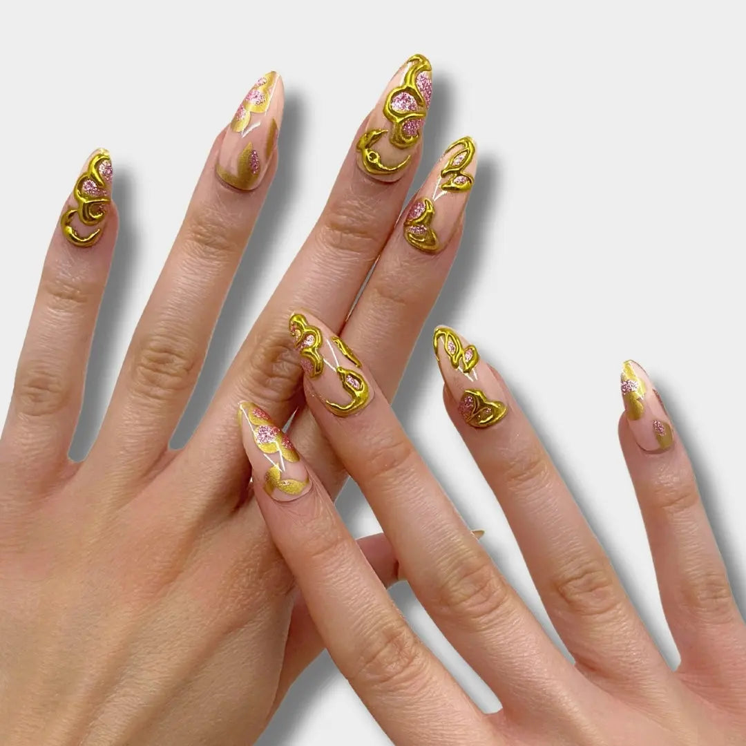 Golden Blossom - Press Ons en gel souple Ma boutique