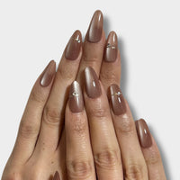 Mocha Rose artificial nails by The Instant Nails featuring a rich mocha color with elegant rose accents.
