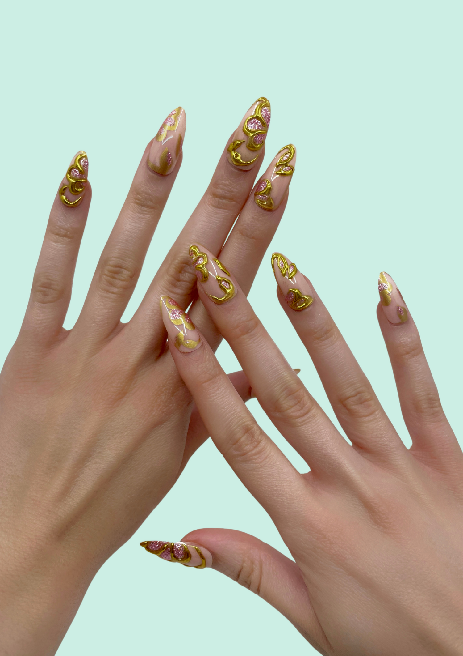 Golden Blossom Press On Nails