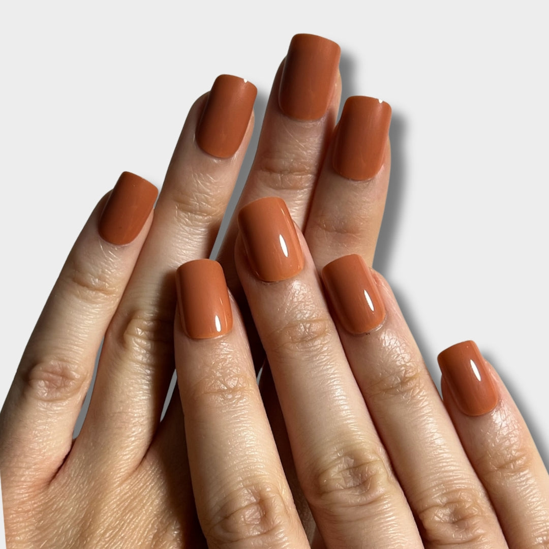 Terracotta Chic press-on nails by The Instant Nails featuring a warm terracotta color and stylish design.