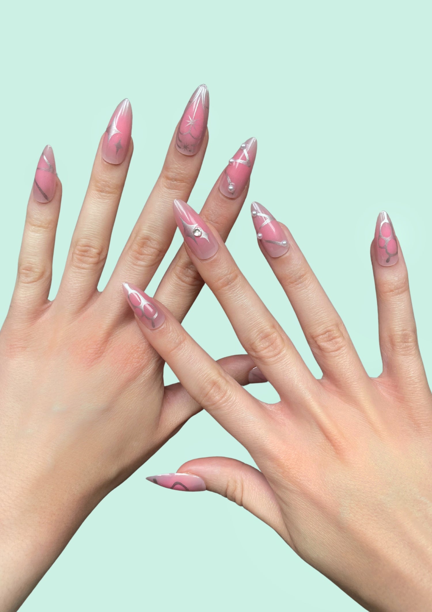 Glossy Moon press on nails in a sleek design, featuring a shiny finish for a stylish manicure look.