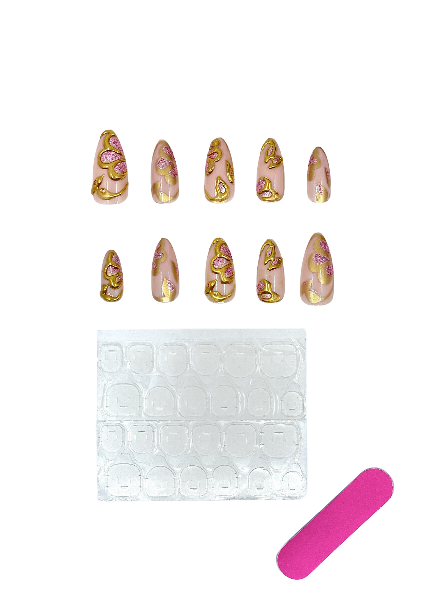 Golden Blossom Press On Nails