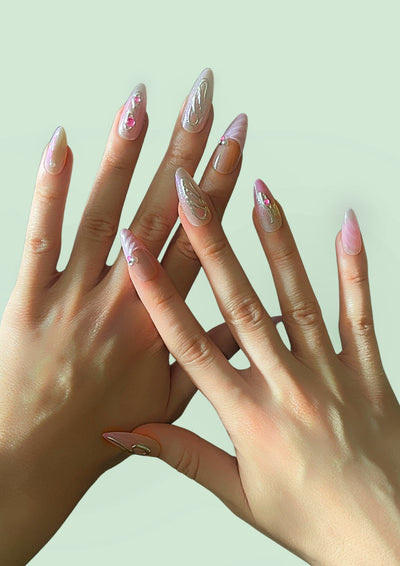 Pink Sweetheart press on nails by Ma boutique, featuring a heart design and glossy finish for a stylish manicure.